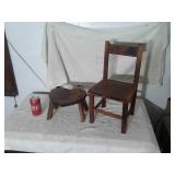 WOODEN CHILDS CHAIR&HEART STOOL