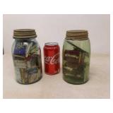 TWO OLD JARS FULL OF MATCH COLLECTION