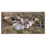 Old hubcaps wash tub and more