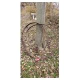 Old wood spoke wheel tires and hub for horse