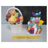 Snowman and Fruit Basket Cookie Jars