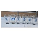 Five Blue Ribbon glasses and one Bud Light glass.
