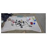 Kitchen utensils food processor glasses water