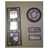 Wall art including mirror and clock, 55.5 x 20.5