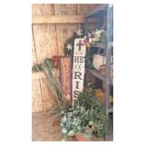 Corner full, floral, vases and decor. Shelf not