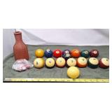 Pool balls, and billiard dice with shaker