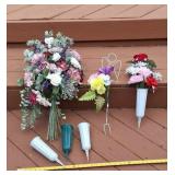 Grave side flowers and vases