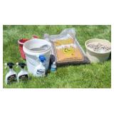New bag brown mulch, Partial used weed killers,