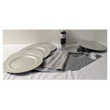 Plastic serving chargers and table runner