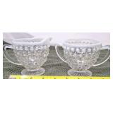 Vintage anchor Hocking hobnail creamer and sugar