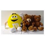 Stuffed animals including Dankin  bear and Yellow