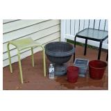 Small patio side tables and planters