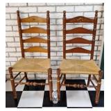 Set of 2 Antique Ladderback Rush Seat Dining