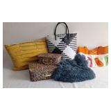 Throw blanket, pillow and bags