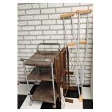 Vintage metal cart with wheels, TV trays and