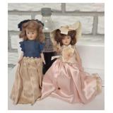 Vintage 1950s hard plastic dolls, stands included
