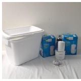 2 small humidifiers and Styrofoam cooler