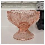 Pink saw tooth edge pressed glass pedestal candy