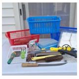 Plastic baskets, battery operated clock, light,