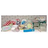 Trash bags, disposable plates, plastic organizer,