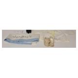 Vintage 1950s baby crib flat sheet, shoes and