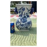Banjo Shape Chinese Blue And White Pot Vase.