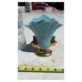 Vintage-ART DECO Blue FAN VASE 22k Gold Accents
