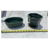 Vtg Hull USA Green Drip Glaze Iridescent Footed