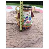 Antique Majolica Pottery Urn Vase Parrot Tropical