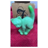 Fenton Jadeite Scaredy Cat with Handpainted