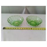 VINTAGE VASELINE GREEN GLASS,  SQUARED CUT BOWLS