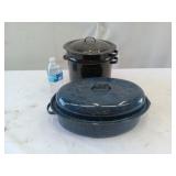 VTG Speckled Blue & White Enamelware Ham Turkey