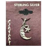 Sterling Silver Moon with star Charm .75 grams