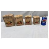 Vintage wood rooster kitchen canisters,