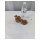 Pair Brass Quail Guineafowl Birds Paperweight