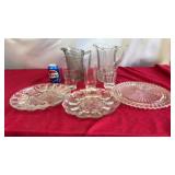 Clear Glass Pitchers, Devil Egg Cut Glass Plates,