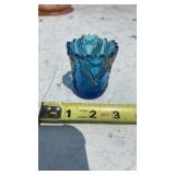 Antique Jefferson Glass Blue Gold w/ Sawtooth Rim