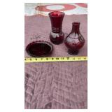 Vintage Anchor Hocking MCM 3 Banded Ruby Red