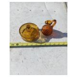 Vintage Amber Glass Candy Dish and tiny Pitcher