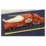 Coca-Cola plastic model semi and helicopter,