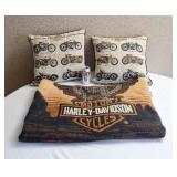 Harley Davison throw pillows and blanket