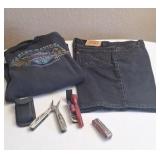 Levi shorts size 34, large Harley Davison hoodie,