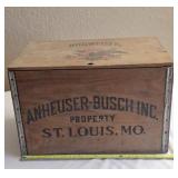 Vintage wooden anheuser-busch crate with bottle