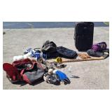 Sporting goods apparel, hockey sticks, sleeping