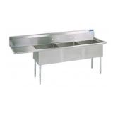 STAINLESS STEEL 3 COMPARTMENT SINK W/ 24" LEFT