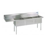 STAINLESS STEEL 3 COMPARTMENT SINK W/ 24" LEFT