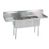 STAINLESS STEEL 3 COMPARTMENT SINK W/ & DUAL 18"