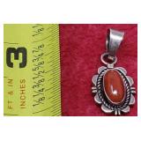Stering Silver Navajo Red Coral Scalloped Oval