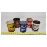 Old oil cans 4 empty all metal, FS lube is full