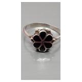 Zuni handmade onyx sterling silver inlay flower